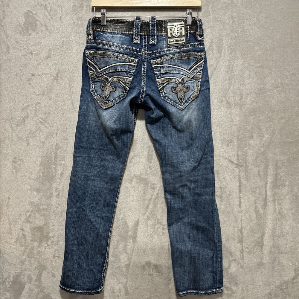 Rock Revival Dorran Slim Straight Men's 27 Denim Jeans Embellished Pockets Logo‎
